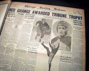 Terrific RED GRANGE Illinois Wins Chicago Tribune Silver Football 1924 Newspaper - Picture 1 of 11