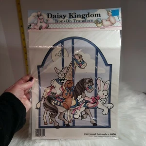 DAISY KINGDOM IRON-ON TRANSFER CARROUSEL ANIMALS 1990 Vintage  #6450 NEW OLD STO - Picture 1 of 5