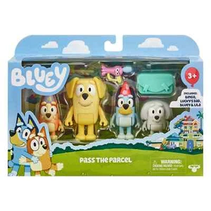 BLUEY PASS THE PARCEL WITH BLUEY, BINGO, LUCKY'S DAD AND LILA 4 PACK FIGURES, 3+ - Picture 1 of 10