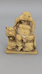 Vintage Resin See No Evil Buddha Sitting On Fu Dog 3.5" Statue Figurine - Picture 1 of 9