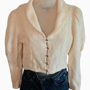 Cardigan vintage Lanamoden Salzburg avorio ritagliato aderente sbuffo spalla lana taglia S - Foto 1 di 9