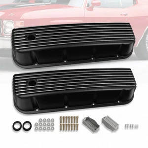 Tall Finned Aluminum Valve Covers Black Fit Chevy BBC 396 454 502 1965-1995 - Picture 1 of 5