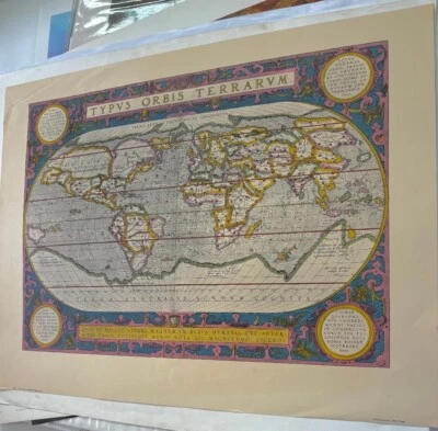 Vintage 1590 World Map Print by Abraham Ortelius 21 1/2" x 19 1/2" - Image 1 of 3