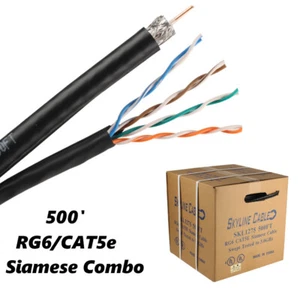 Skyline RG6 CAT5e Siamese Combo Cable 500ft Box Black - Picture 1 of 3