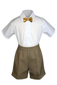 3-teiliges Set Baby Junge Kleinkind formelle Party TAUPE Shorts mit farbiger Fliege - Bild 1 von 26