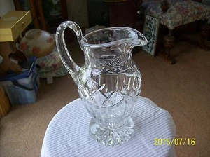 Diamond & Ribbed Cut Pattern Heavy Lead Crystal Thumbprint Vintage Pitcher - Picture 1 of 11