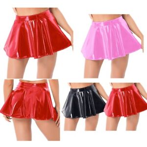 iEFiEL Women Metallic Mini Skirt Glitter High Waist Zipper PVC Leather Skirts
