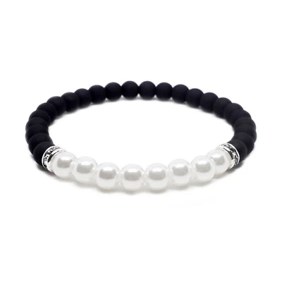 Bracciale con ZIRCONI perle Bianco Nero no swarovski braccialetto da Uomo Donna