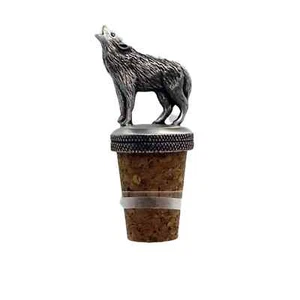 Howling Wolf Crafted Pewter Bottle Stopper / Wine Saver  - Picture 1 of 3