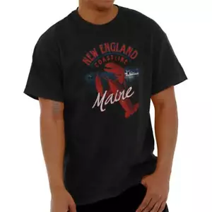 New England Coastline Maine Lobster ME Gift Womens or Mens Crewneck T Shirt Tee - Picture 1 of 8