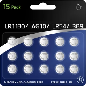 15Pack AG10 LR1130 Battery, High Capacity L1131 SR1130 389/390 G10 LR54 Batterie - Picture 1 of 7