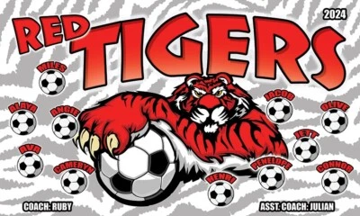 Red Tigers - Banner de time de futebol - (3 pés x 5 pés) nome do seu time - Imagem 1 de 3