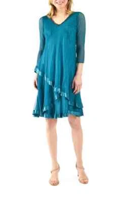 NEW, Komarov Beaded Neck Tiered Chiffon & Charmeuse Midi Dress - Sz XL #MD0103 - Image 1 of 4