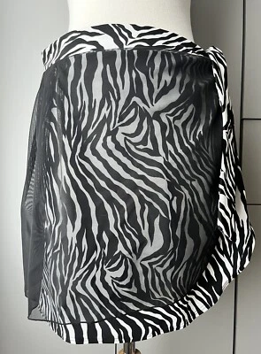 Falda envolvente de pareo con estampado de cebra Gottex negra superposición transparente talla mediana Foto 1 de 4