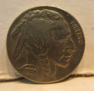 Error 1937-D United States Indian Head Buffalo Nickel US 5 Cent Coin Doubled Die - Picture 1 of 4