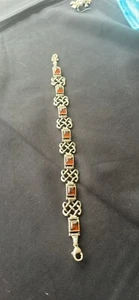Amber Sterling 925 Silver Bracelet Vintage Jewelry 17.8 grams Size 7 - Picture 1 of 5