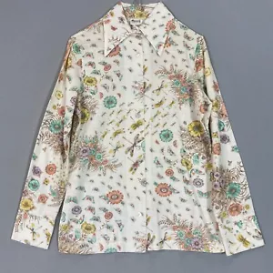 VTG Psychedelic All Over Print Shirt Top 60s 70s XS / S Floral Butterfly Hippy - Picture 1 of 11