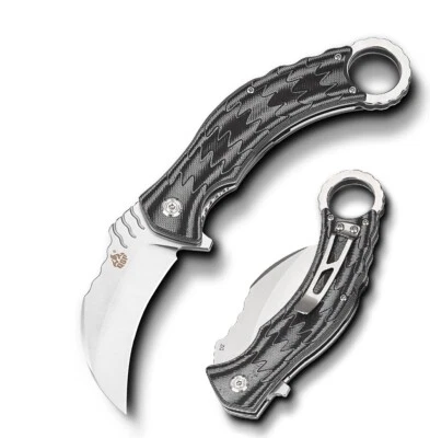 QSP Knife Eagle Karambit Folding Knife 3.12 D2 Steel Blade Black-Gray G10 Handle - Image 1 of 4