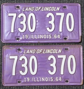 Vintage Purple Illinois License Plate 1964 "Land Of Lincoln" 730 370 2 Pieces - Picture 1 of 2