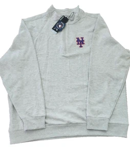 NWT Antigua Men's New York Mets Victory Quarter-Zip Pullover Top Heather Gray XL - Picture 1 of 7