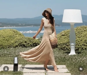 ZARA NEW WOMAN ASYMMETRIC LONG LACE DRESS SHEER OPENBACK BEIGE 1058/160/748 L - Picture 1 of 14
