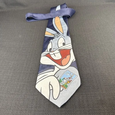 Looney Tunes Stamp Bugs Bunny 男式领带 100% 聚酯纤维 56x3.5 领带短 1997 — 第 1/4 张图片