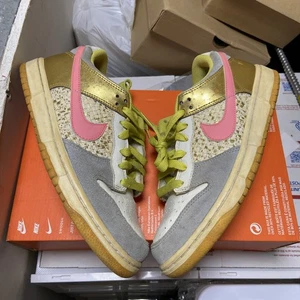 Nike Women Dunk Low 6.0 Gold Metallic Pink Yellow 314141-162 Multicolor Size 8.5 - Picture 1 of 6