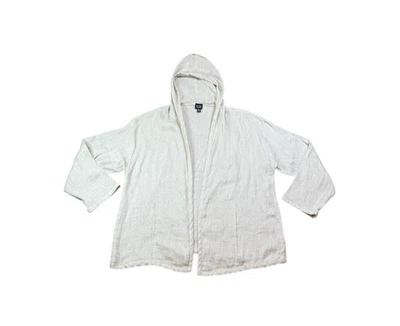 Cárdigan con Capucha Eileen Fisher Crema Talla Grande Mezcla de Lino Chaqueta Frente Abierto Foto 1 de 4