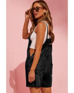 Azura Exchange Black Grommet Tie Straps Casual Denim Romper Women Jumpsuits & - Picture 1 of 13