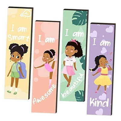 SHLINCO Juego de 4 Inspiradores Decoración de Pared Niña Negra, Arte de Pared Rosa Amarillo Foto 1 de 4