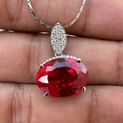 Colgante de plata de ley 925 ovalado de rubí rojo natural de 22 quilates video certificado MG004 Foto 1 de 4