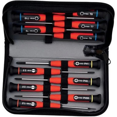 Jeu de 12 tournevis de précision - empreintes Fente, Philipps et Torx MOB - Photo 1/2