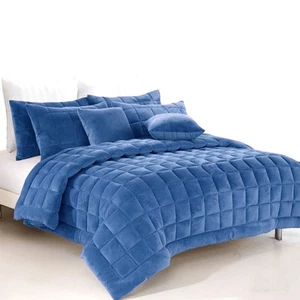 Alastairs Augusta Faux Mink Quilt Bedspread Comforter Set Denim Blue King - Picture 1 of 1