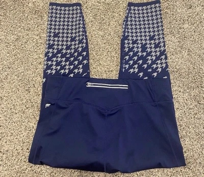 UltraCool by Fabletics Blue Silver Reflective Cropped Leggings Zip Pocket L ~EUC - Image 1 of 4