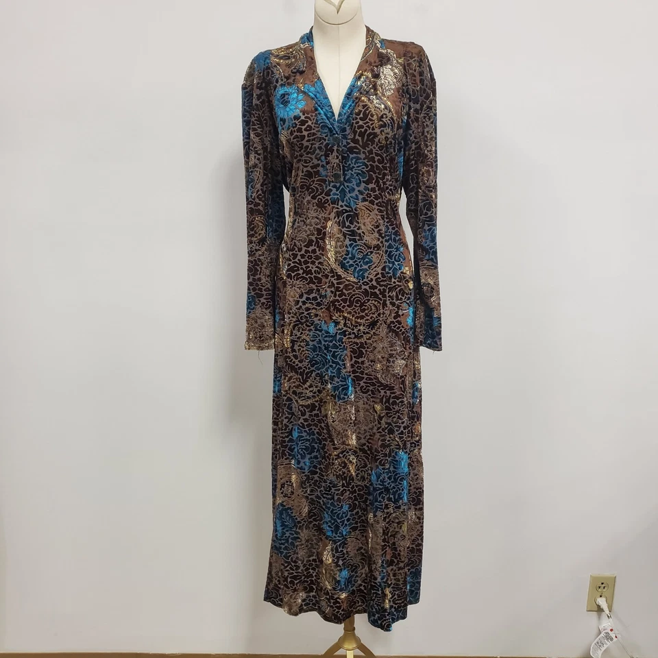 Maxi Vestido Terciopelo Burnout Talla L Y2K Cachicho Corbata Celestial Manga Larga Marrón Foto 1 de 4