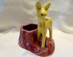 MACETA VINTAGE SHAWNEE 624 TRONCO ÁRBOL BORGOÑA CIERVO AMARILLO CERÁMICA ARTÍSTICA EE. UU. - Imagen 1 de 7