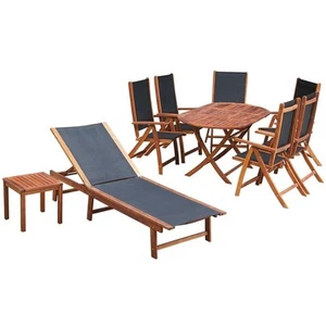 9 Piece Patio Dining Set with Cushions Solid Acacia Wood - Picture 1 of 12