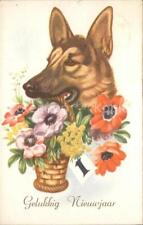71548051 Hunde Schaeferhund Neujahr Datumskarte Blumen Hunde