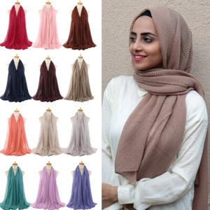 Women Hijab Long Scarf Crinkle Headscarf Muslim Turban Wrap Head Shawl - Picture 1 of 35