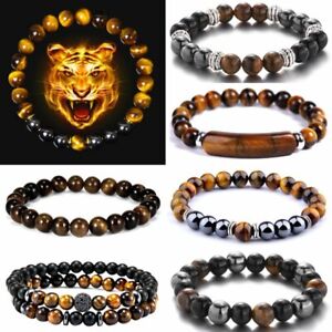 Natural Stone Tiger Eye Beads Charm Bracelet Hematite Energy Women Men Jewellery