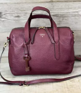 FOSSIL SYDNEY Raisin Pebble Leather Satchel Handbag Crossbody ORIGINAL STYLE - Picture 1 of 12