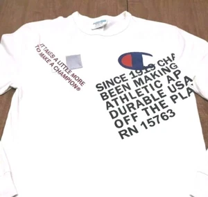 Champion "It Takes A Little More" DS Long Sleeve White Shirt Men's Size Medium - Picture 1 of 13