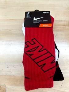 Nike crew youth sock (3pair) SX4715-960 Red,white&black Size S or M - Picture 1 of 4