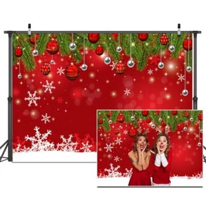 Red Christmas Backdrop 7x5f, Snowflake Design Event Photography Background - Picture 1 of 7