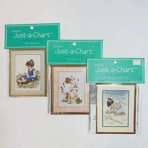 Janlynn's Counted Cross Stitch Just a Chart Girls Cosmos Daisy Shells Lote de 3 - Imagen 1 de 12