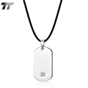 TT 316L Stainless Steel Dog Tag Pendant With CZ Necklace Large (NP397) NEW - Picture 1 of 1