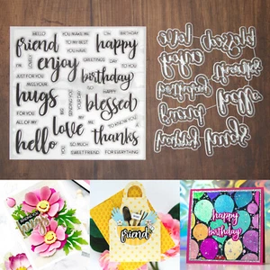 Juego de troqueles y estampillas de corte Hugs Friend Sentiments Builder - Feliz cumpleaños amor + - Imagen 1 de 24