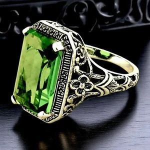 ART NOUVEAU STYLE 925 STERLING SILVER 5.5 CARAT SIMULATED PERIDOT RING     #1134 - Picture 1 of 4