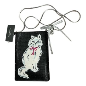 Kate Spade Whiskers Cat Crystal Embellished Crossbody Black Bag w/ Bow + Dustbag - Picture 1 of 6