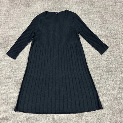 Vestido Eileen Fisher Mujer Pequeño Gris Carbón Lavable Lana Acordeón Foto 1 de 4
